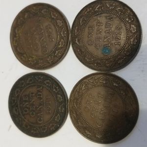 Set of 4 Canadian pennies